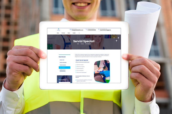 Pulizia il Delfino Website auf Tablet-Bildschirm angezeigt